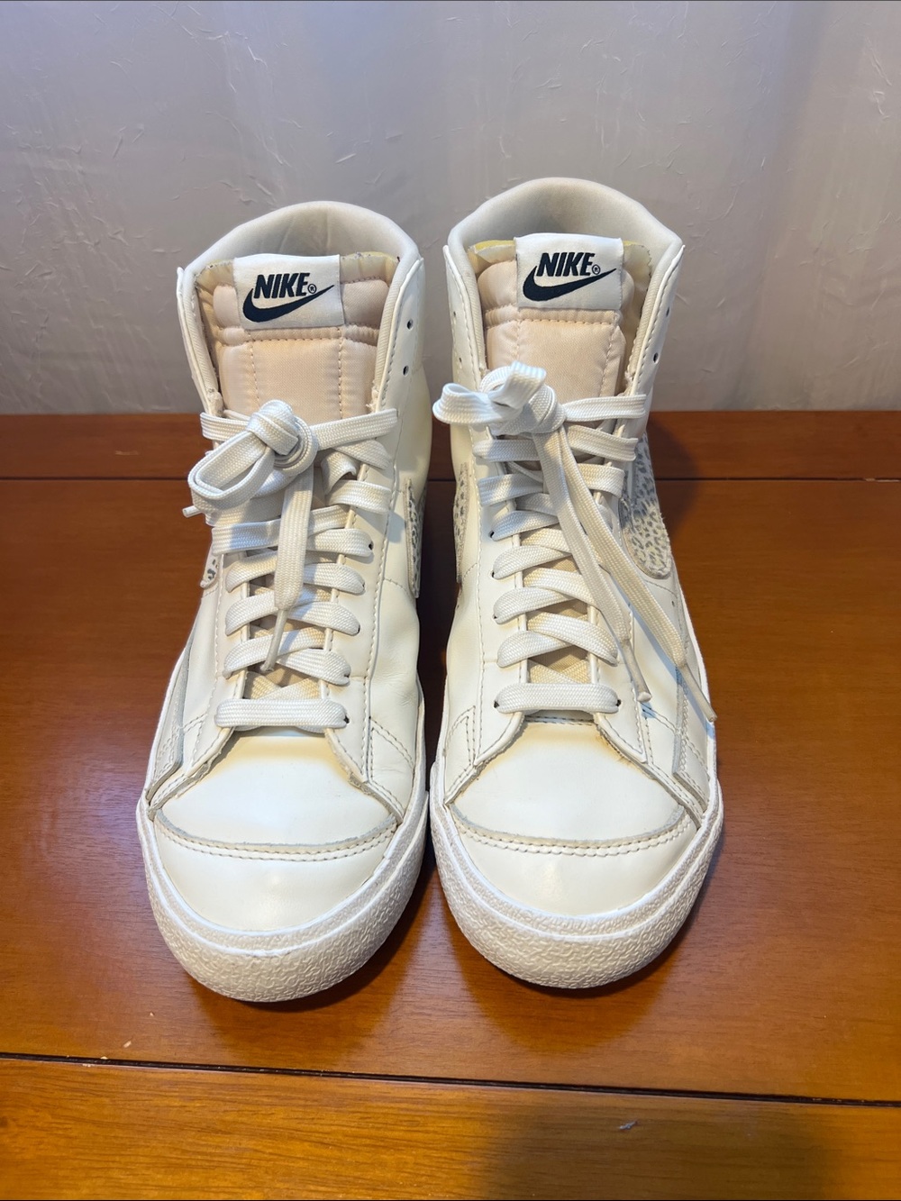 Nike White High-Top Sneakers with Grey Leopard Swoosh - Picture 2 of 5